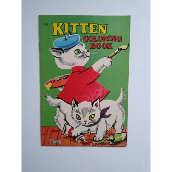 Big Little Book Kitten Coloring Book Saalfield 181 White Cat With Painting Brush - Picture 4 of 9